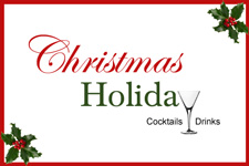 Christmas card drinks menu with holiday themed cocktails.